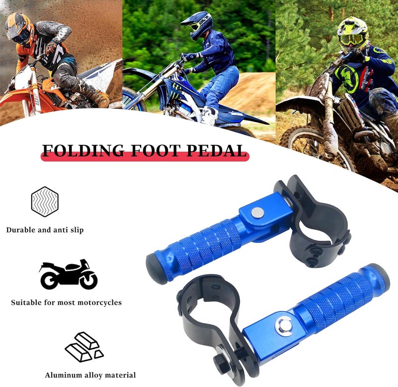 JXPANG M8 Motorcycle CNC Aluminum 90 Degree Folding Rearsets Folded Motorbike Footrest Bicycle Footpegs Foot Pegs Pedal Universal (Blue) - Image 3
